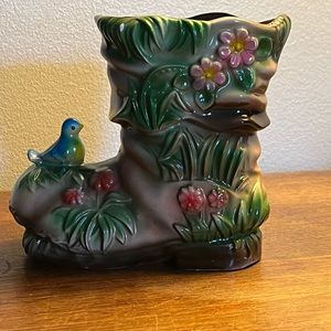 Vintage Ceramic Planter UCAGCO Boot Flower Bird Plant Beautiful Colors